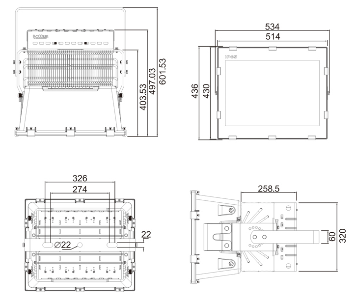 1000W led flood lights size