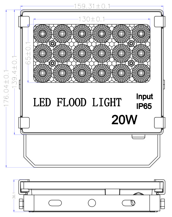 20w led flood light size