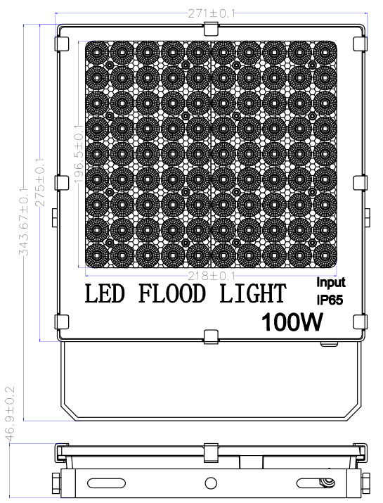 100w led flood lights size