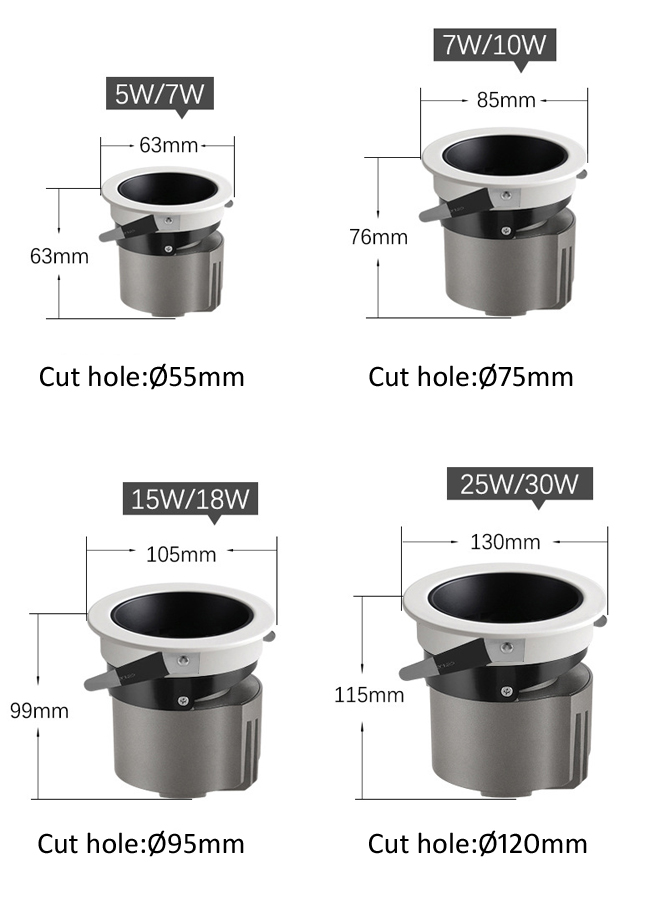 led hotel downlight-size