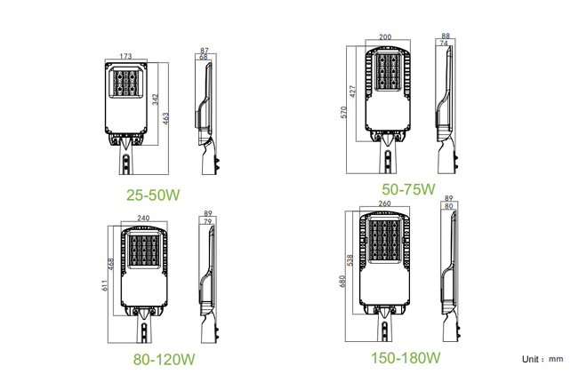 sensor led street light size